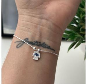 Pulseira Mão de Fátima Cravejada de Zircônias Prata 925