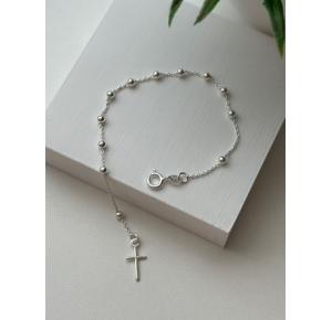 Pulseira com Bolinhas e Crucifixo de Prata 925