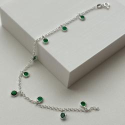 Pulseira de Prata elo Português com Zircônias Verde Esmeralda