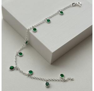 Pulseira de Prata elo Português com Zircônias Verde Esmeralda