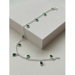 Pulseira de Prata elo Português com Zircônias Verde Esmeralda