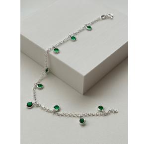 Pulseira de Prata elo Português com Zircônias Verde Esmeralda