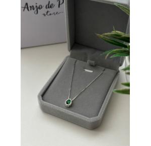 Gargantilha de Prata Gota Verde Cravejada com Micro Zircônias