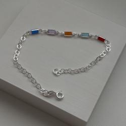 Pulseira de Prata Com Zircônias Coloridas